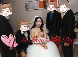 9月最新，群P场面极度淫乱！头顶绿油油的男人找单位的4个男同事来干自己的老婆【萍夫人】人妻少妇丰满韵味十足，婚纱5P野战.封面图